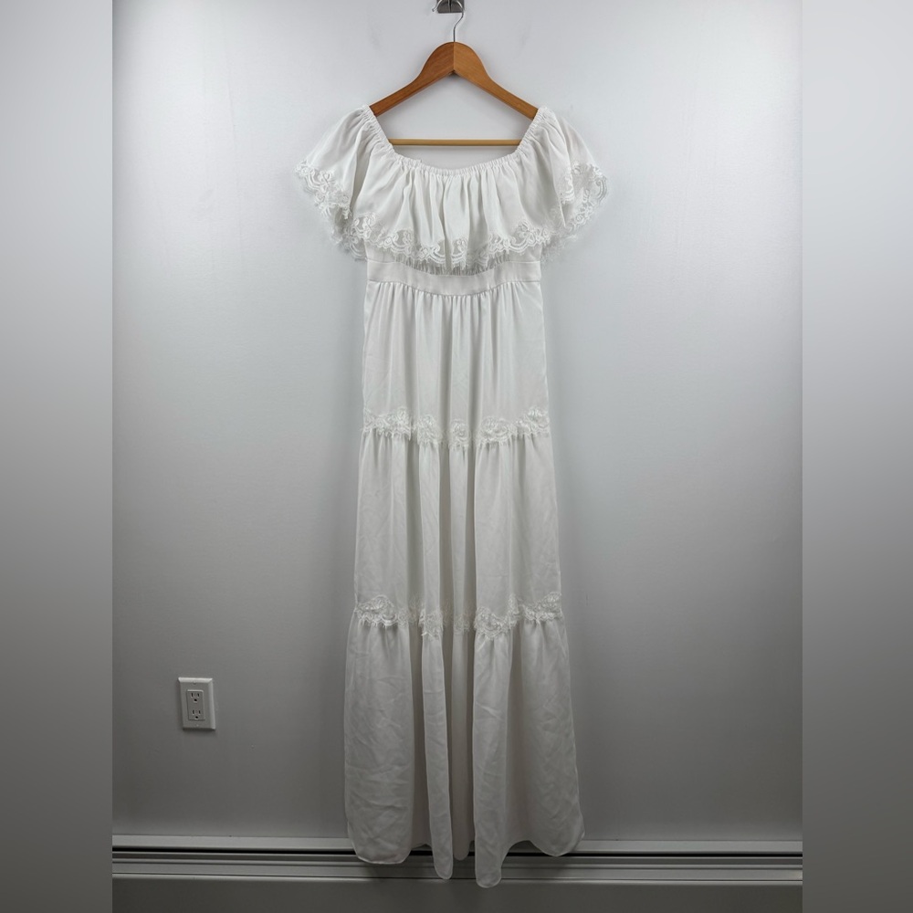 Aqua Women White Lace Off The Shoulder Maxi Dress Size 0